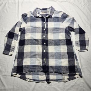 Soft Surroundings Womens XL Carreaux Linen Oversize Plaid Tunic Zipper Blue